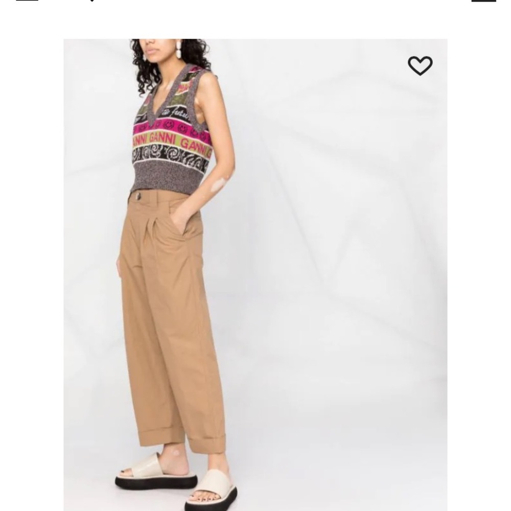 Ganni | Organic Cotton Canvas Mid-Waist Pant in Tiger NWT